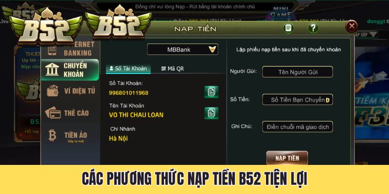 Các phương thức nạp tiền B52 tiện lợi
